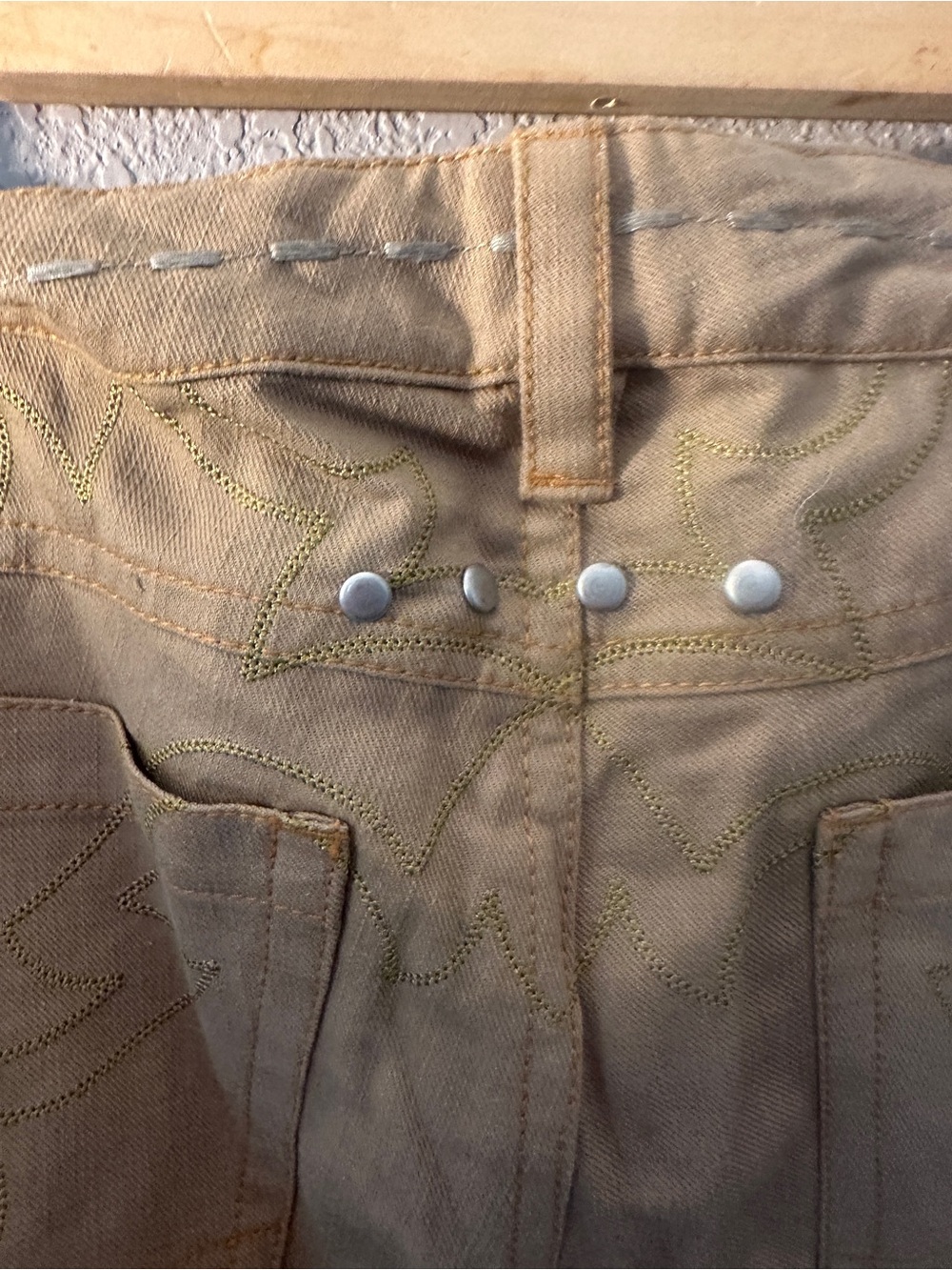 Tan Embroidered Wide-Leg Jeans with Paisley Detail - Picture 10 of 10
